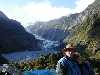 Katie and I with the Franz Josef glacier in the background. This glacier is growing some 10-15 meters a year lately.